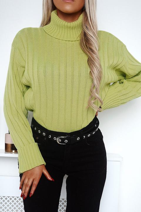 Lime Roll Neck Knitted Jumper