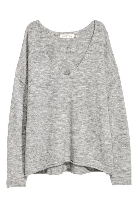 H & M - Jersey Con Cuello De Pico - Gris