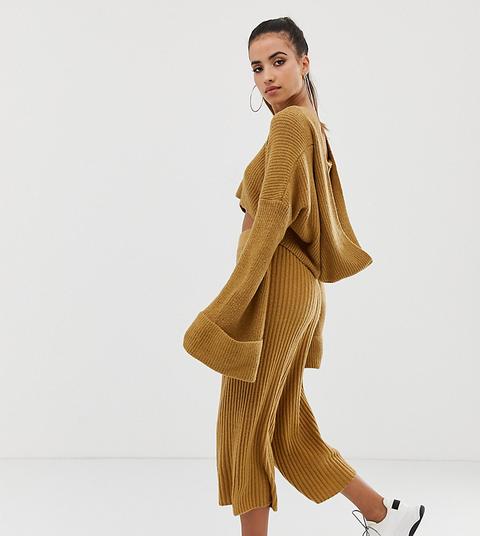 Missguided Ribbed Knitted Culottes Co-ord In Camel