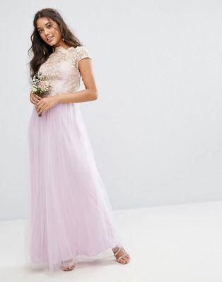 Chi Chi London - Vestito Lungo Premium In Pizzo Con Gonna In Tulle - Viola