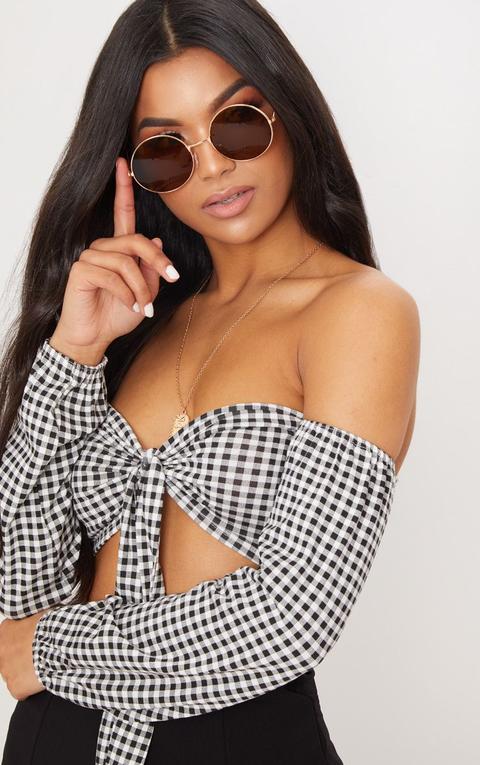 Rose Gold Brown Lens 90's Round Metal Sunglasses