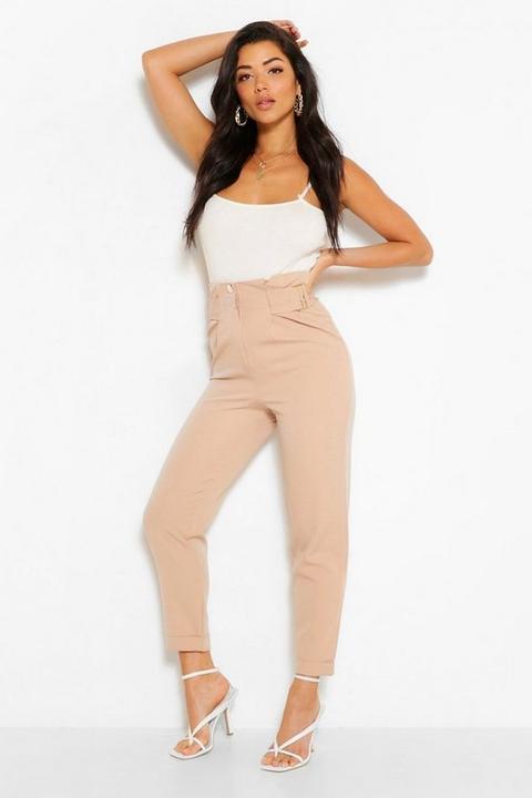 Pantalon Coupe Droite Tissé À Boucle À La Taille - Beige - 12, Beige