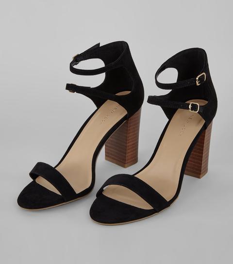 Black Double Ankle Strap Heeled Sandals