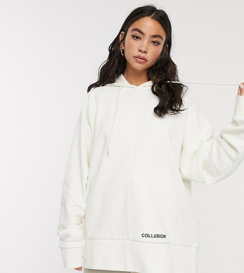 Collusion Oversized Ecru Hoodie With Brand Print-grey