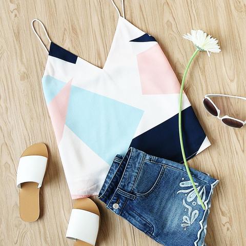 Top Camisole Con Stampa Mista