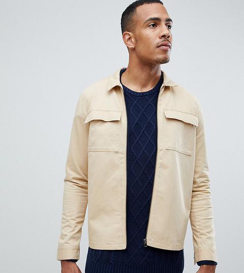 Another Influence Tall Zip Through Twill Pocket Shacket-tan