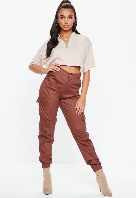Chocolate Plain Cargo Trousers, Brown