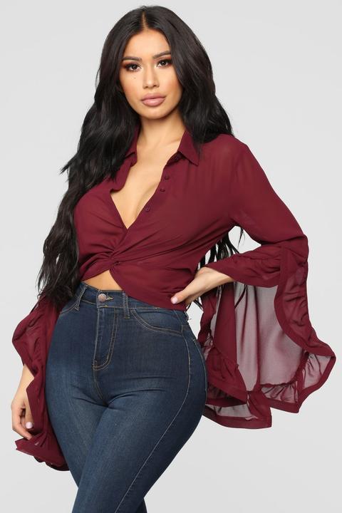 Bell Sleeve Around Top - Burgundy