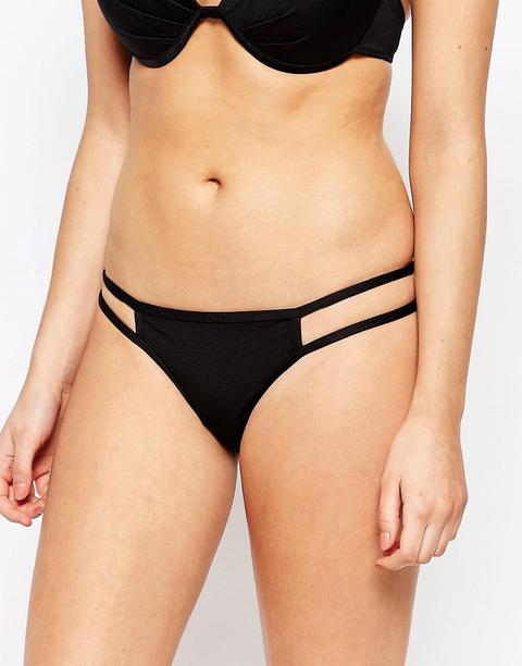 Braguitas De Bikini Negras Con Detalle De Tiras De Lipsy