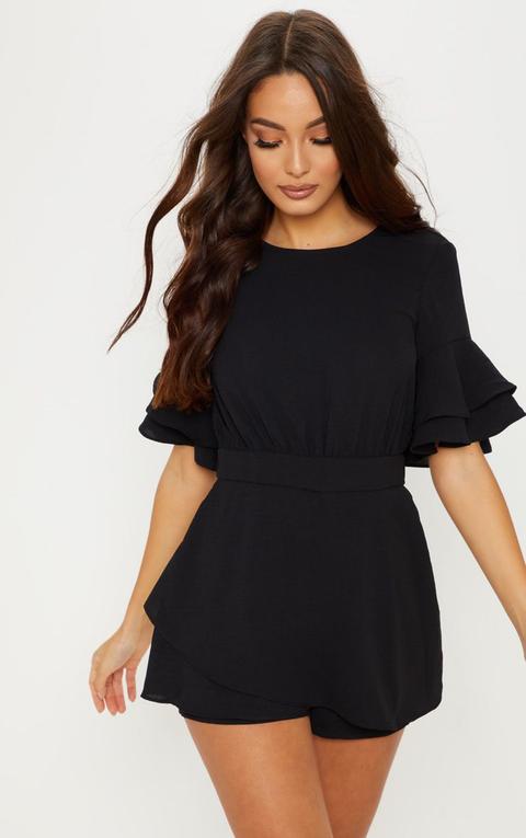 black frill sleeve dress