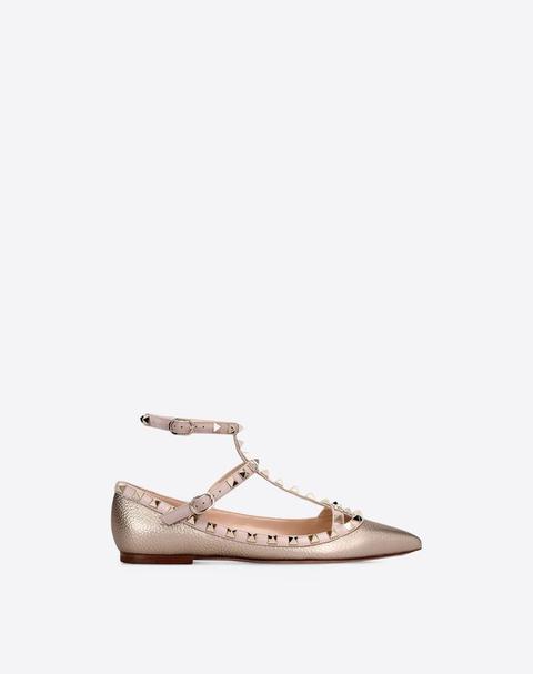 Ballerina Rockstud In Vitello Granato Metallizzata Con Cinturini