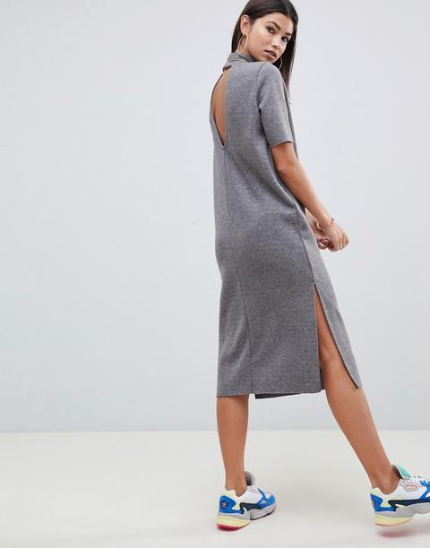 Vestido Estilo Camiseta Midi Muy Suave Con Espalda Abierta De Asos Design-gris