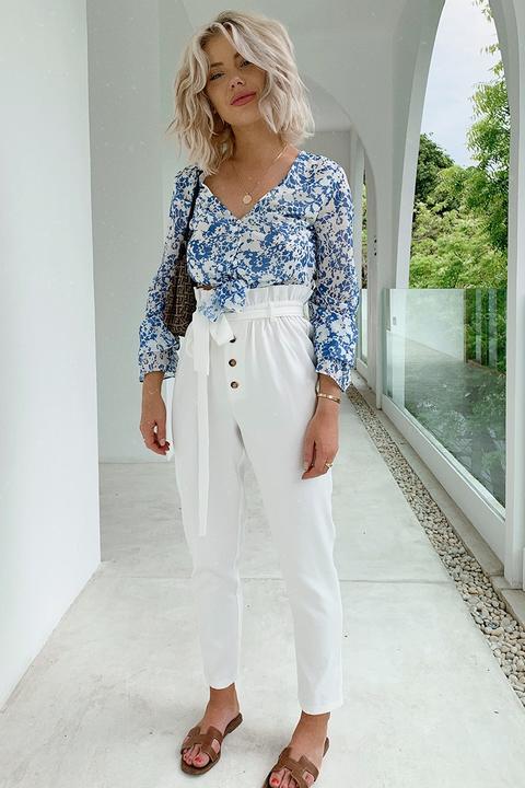 White Trousers - Laura Jade White High Waisted Tie Waist Trousers