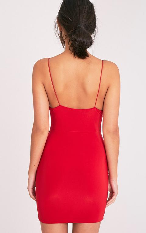 Ayishah Red Slinky Strappy Plunge Bodycon Dress