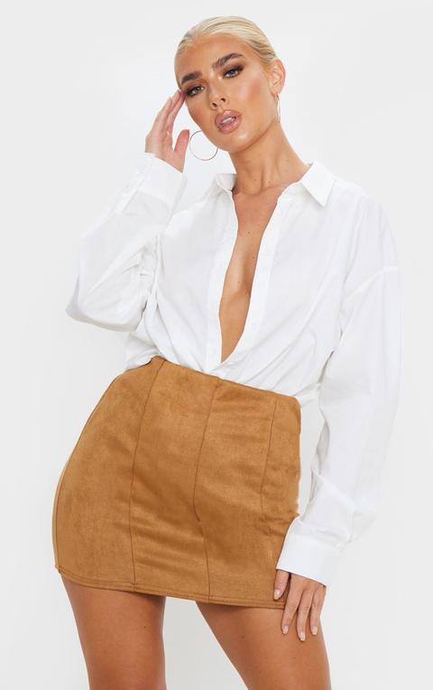 Camel Faux Suede Seam Detail Mini Skirt