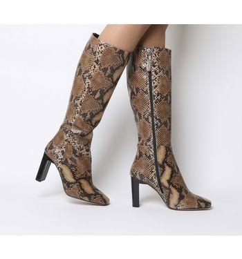 Office Kobra-set Back Heel Knee Boot Natural Snake Leather