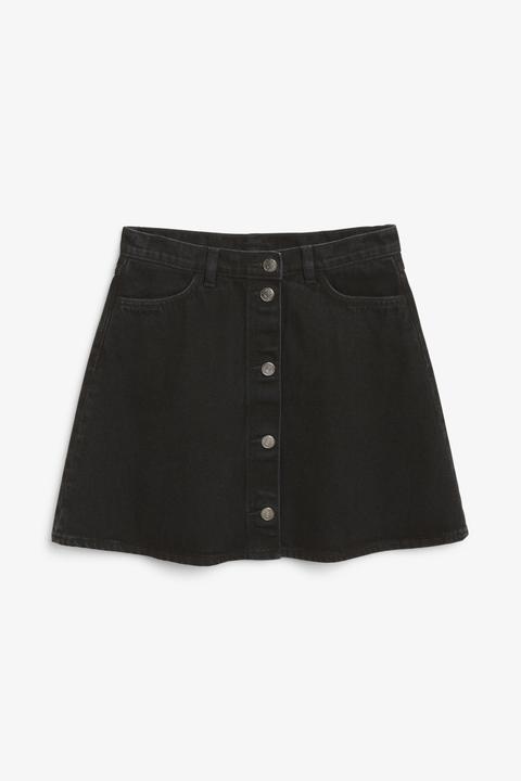 Mini A-line Denim Skirt - Black