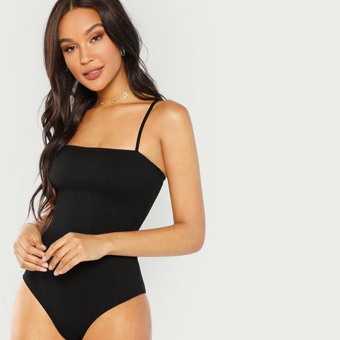 Ribbed Knit Solid Cami Bodysuits