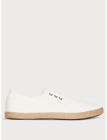 Mens 'eco' White Mesh Lace-up Plimsoll On A Jute Sole, White