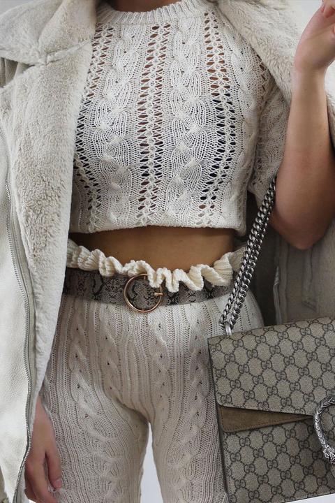 Zaramcdermott Cream Paperbag Cable Knit Legging Co-ord Set