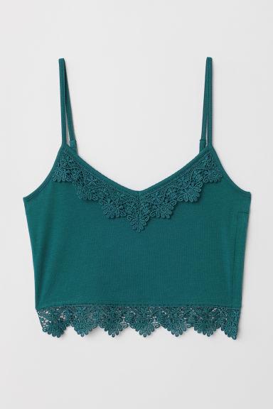 H & M - Top Corto Con Pizzo - Turchese