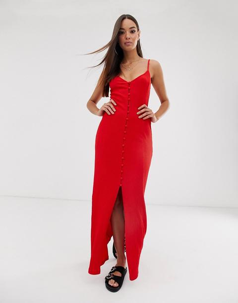 Vestido Largo Estilo Camisola Con Botones Y Textura De Asos Design-rojo