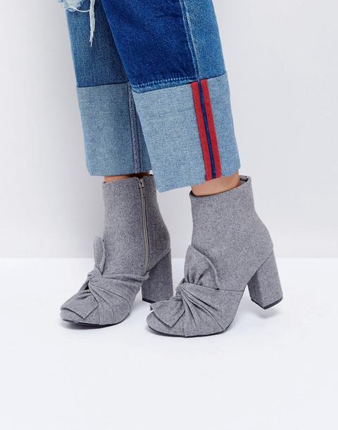 Botines De Tacón En Gris Con Lazo Anudado De Glamorous