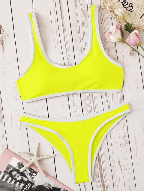 Set Bikini Giallo Neon Con Bordo A Contrasto