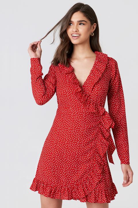 Na-kd Boho Dotted Frill Dress - Red