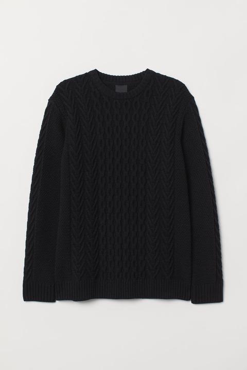 H & M - Jersey En Punto Trenzado - Negro