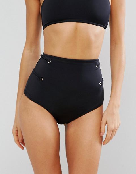 Asos - Mix And Match - Slip Bikini Vita Alta Con Occhielli - Nero