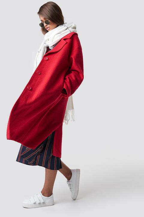 Oversized Wool Blend Coat Red