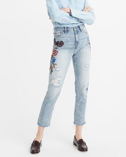Embroidered High-rise Girlfriend Jeans