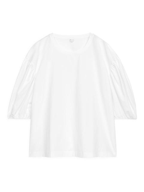 Puff-sleeve Jersey Top - White