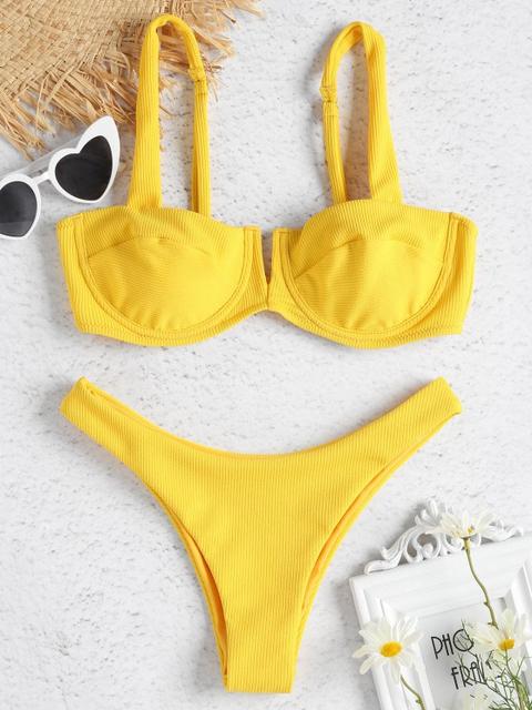 Bikini Côtelé En Tricot À Armature Light Blue Sun Yellow Bright Orange