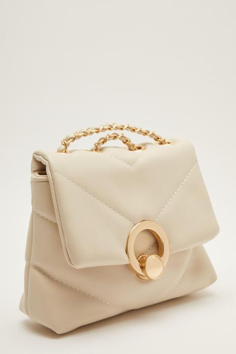 Cream Faux Leather Chain Bag