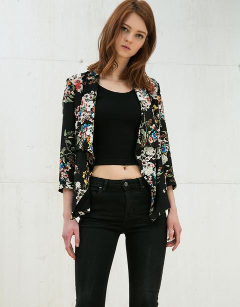 Blazer Fluida Estampada Flores - Rebajas Hasta -70% - Bershka España