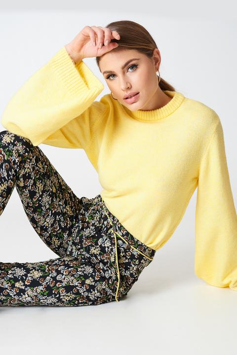 Wide Sleeve Round Neck Sweater Yellow