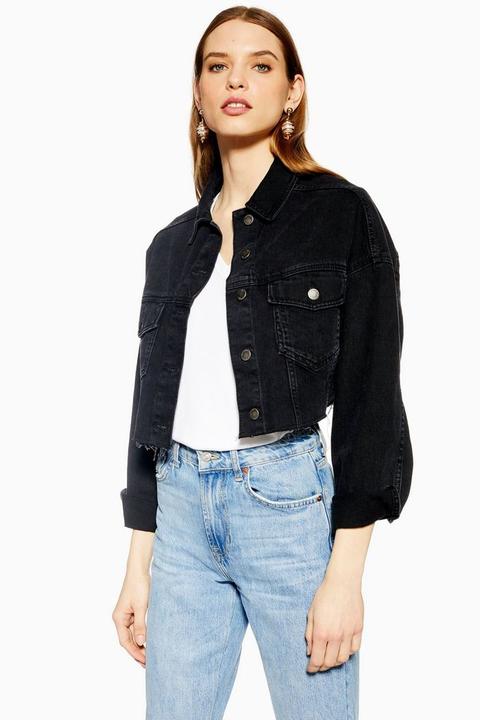 cropped black denim jacket topshop