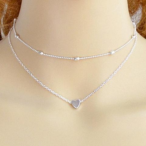Set Collane 2 Pezzi Pendenti A Cuore A Strati Silver Golden