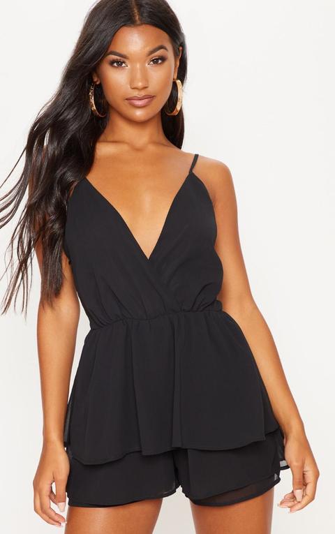 Black Frill Layer Playsuit, Black