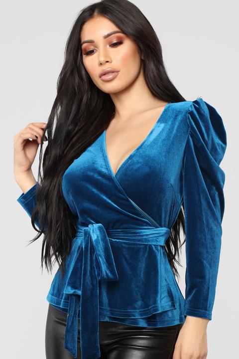 Velvet Dreams Wrap Top - Teal