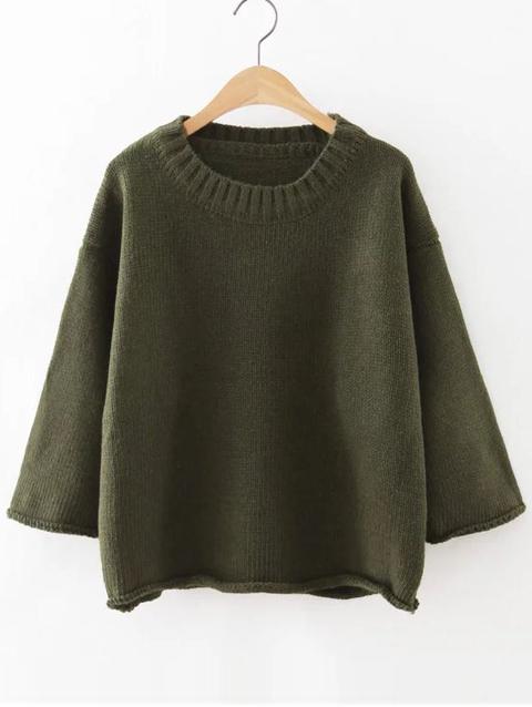 Jersey Holgado Con Hombro Caído Y Cuello Redondo - Verde Militar