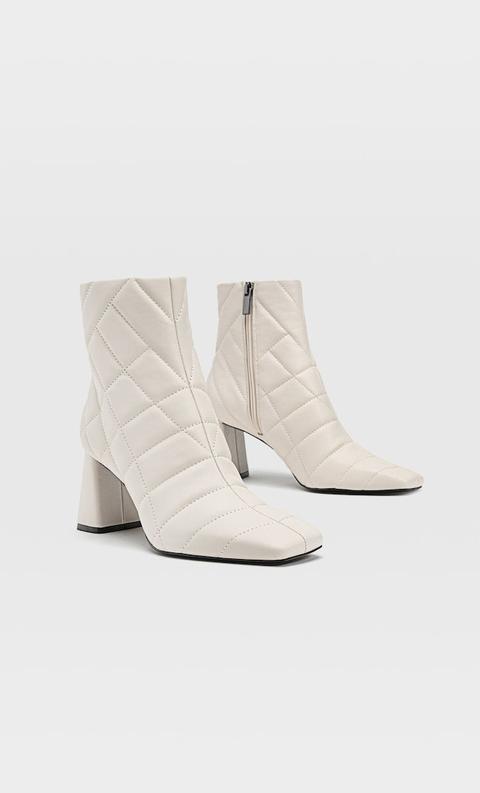 Stradivarius Bottines Capitonnées À Talon Femme Écru 37