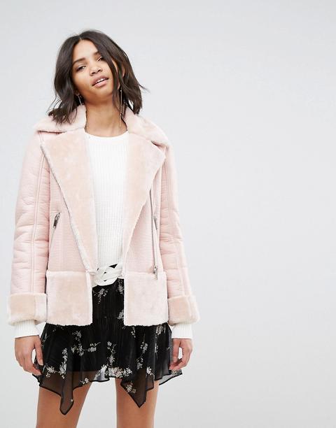 Miss Selfridge - Giacca Stile Aviatore In Finto Montone - Multicolore