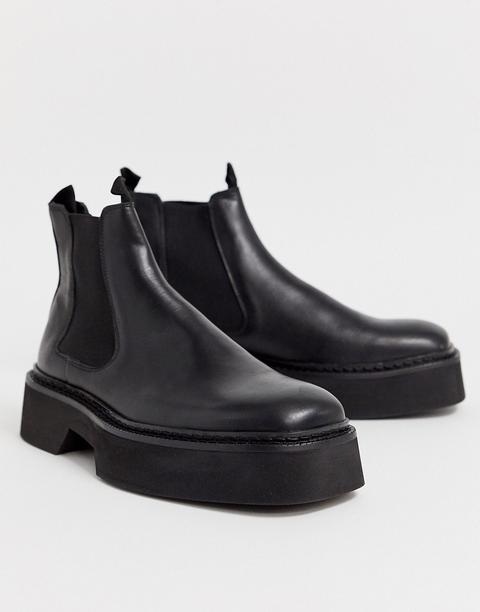 Asos Design Chelsea Square Toe Boots In Black High Shine Leather