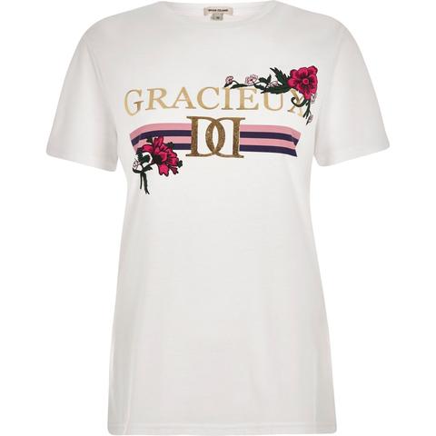 White 'gracieux' Foil Print Fitted T-shirt