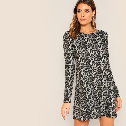 Vestido De Leopardo De Manga Larga