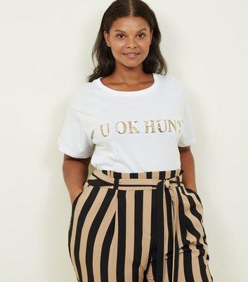Curves – Weißes T-shirt Mit „u Ok Hun?”-aufschrift Aus Pailletten