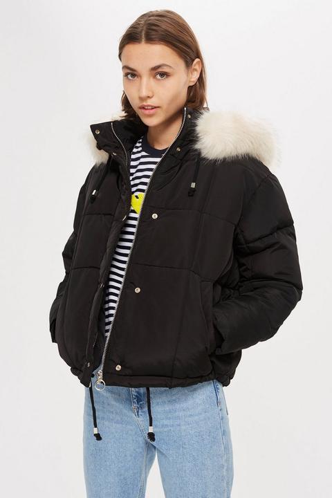Petite Faux Fur Lined Quilted Puffer Jacket from Topshop on 21 Buttons